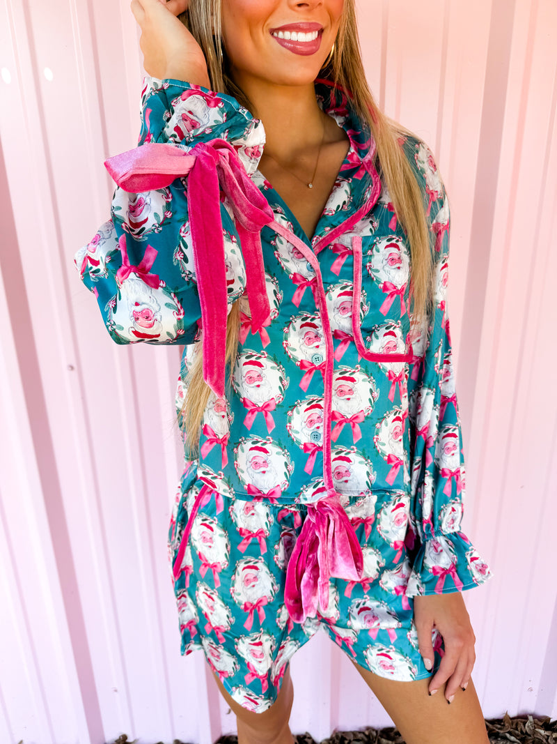 Pink Santa Silk PJ Set