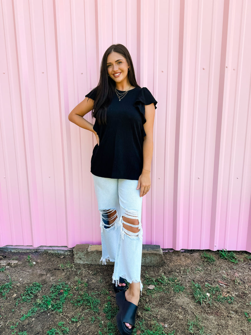 Breanne Ruffle Ribbed Top